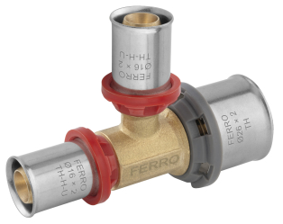 Lisovací AL/PEX redukovaný T-kus 20x20x16mm pro trubku 16x2 a 20x2mm